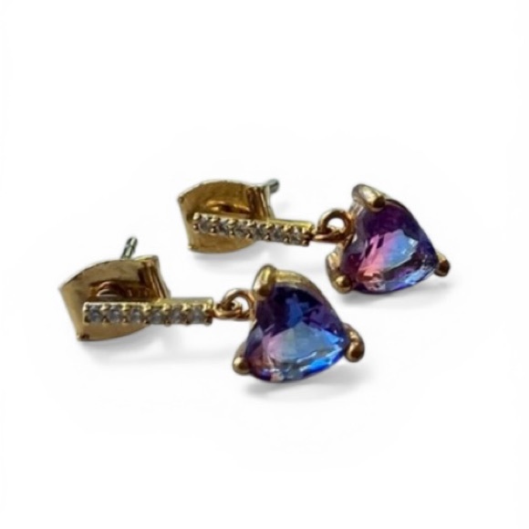 Jewelry - Small blue/pink/purple CZ heart drop earrings (originally $30 on Etsy)
